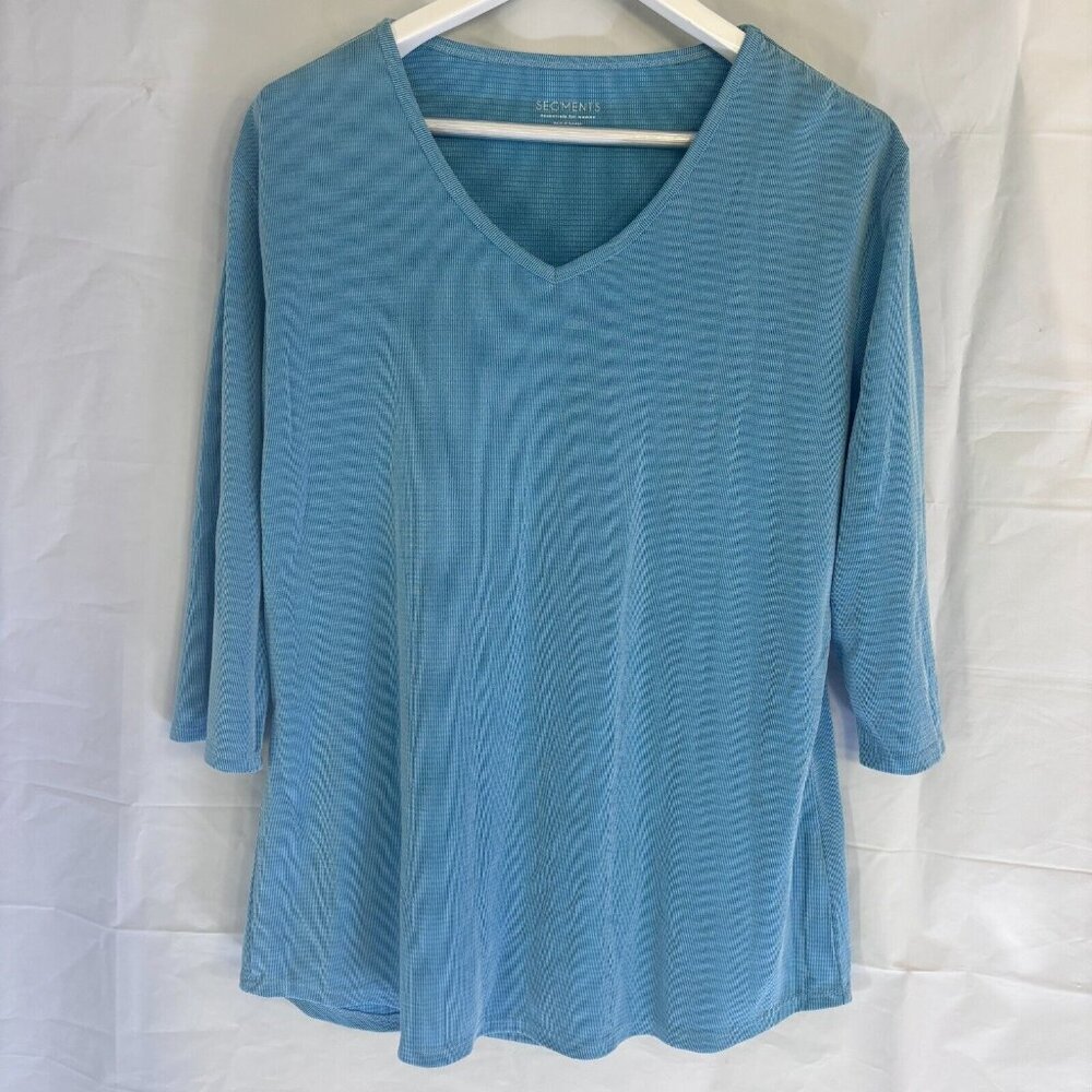 Segments Essentials Top Womens XL Blue V-Neck 3/4 Sleeve T-Shirt Tencel Casual